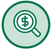 Icon with magnifying glass and dollar sign
