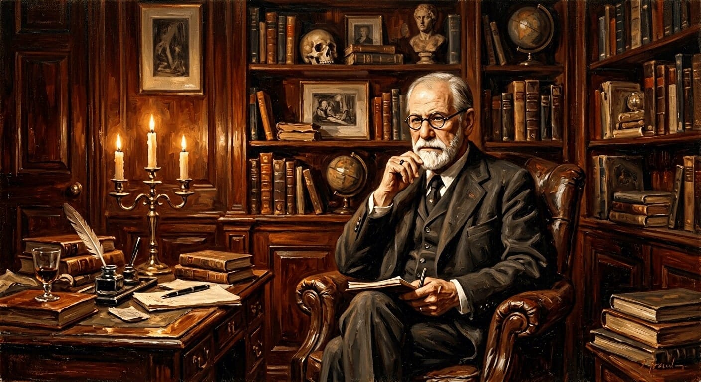 Sigmund Freud, founder of psychoanalysis, in his Vienna study