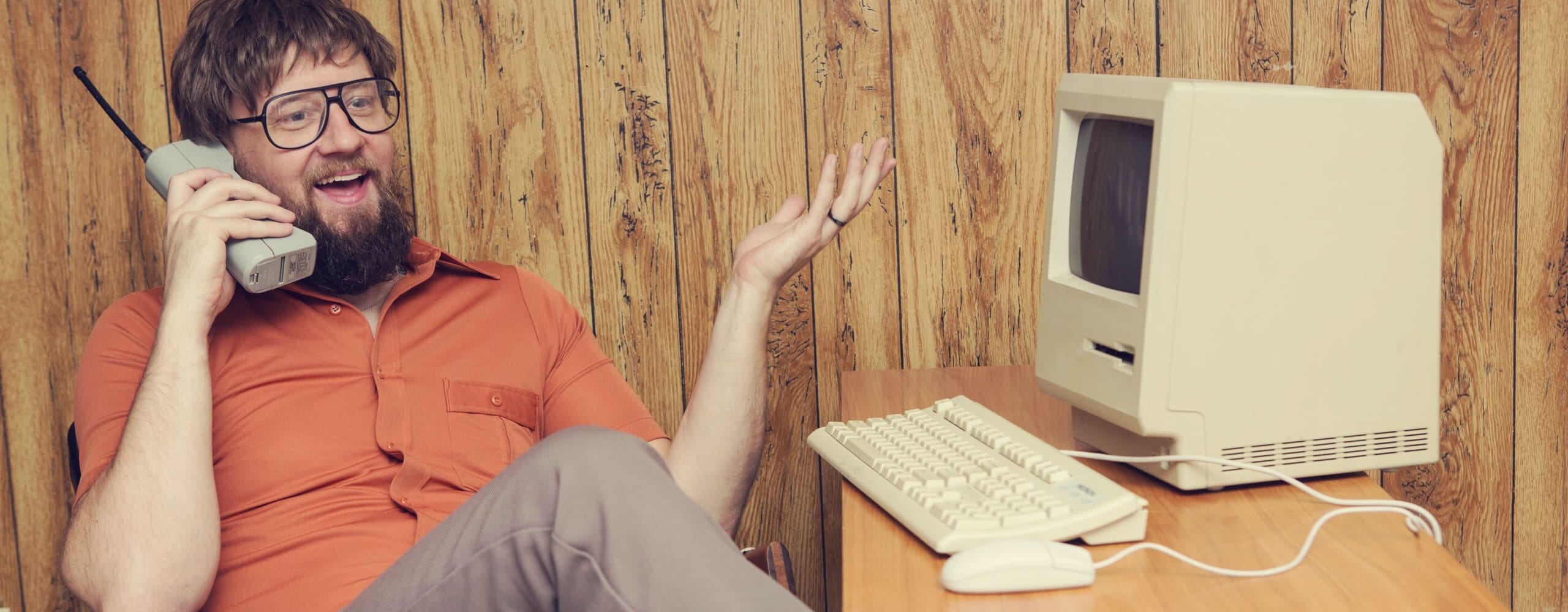 Vintage businessman at a computer