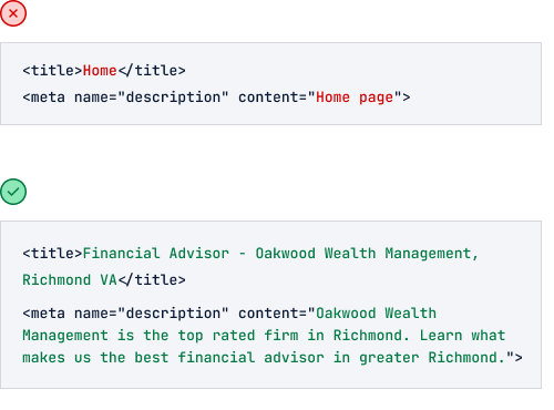 Comparing meta tags with poor SEO to meta tags with strong SEO