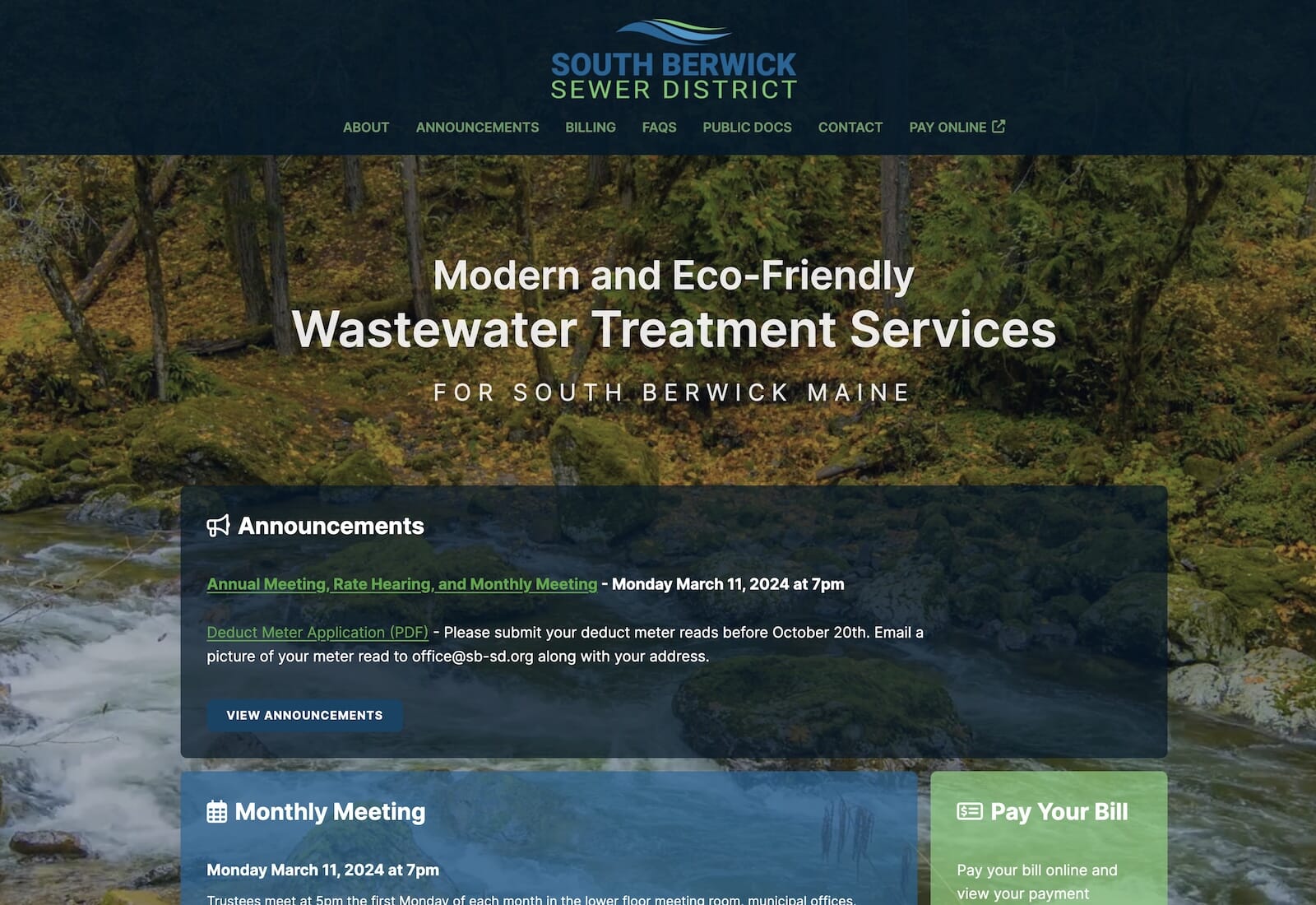 South Berwick Sewer District website screenshot
