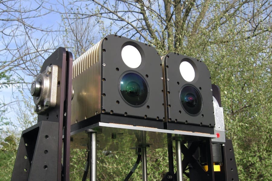 Set of two large optical sensors outdoors
