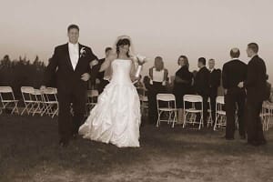 Sepia image of Maine newlyweds