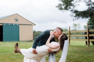 Rustic Maine wedding couple at a barn