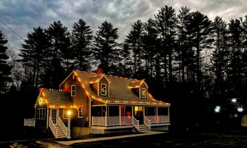 Christmas lights on a house in Dover New Hampshire